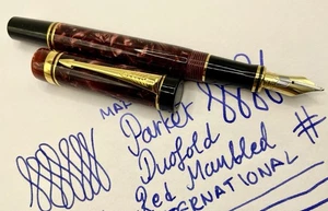 Mint PARKER DUOFOLD RED MARBLED International Fountain Pen- UK- 18k M- Converter - Picture 1 of 16