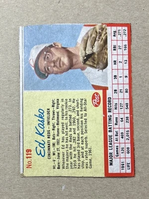 1962 Post Baseball Ed Kasko Cincinnati Reds Card #119 - Image 1 of 2