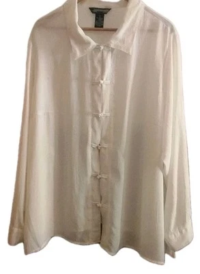 Vtg 90s Jonathan Martin Xetra Blouse Women 3XL 22-24 White LS Sheer Collared Top - Image 1 of 4