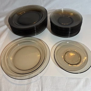 Arcoroc France Smoked Glass Plates See Of 12 - 7.5 Inch And Set Of 12- 5.5 Inch - Picture 1 of 7