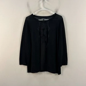Jones NY Women XL Sweater Pullover Black Lace Trim 3/4 Sleeve Knit Stretch 23207 - Picture 1 of 10