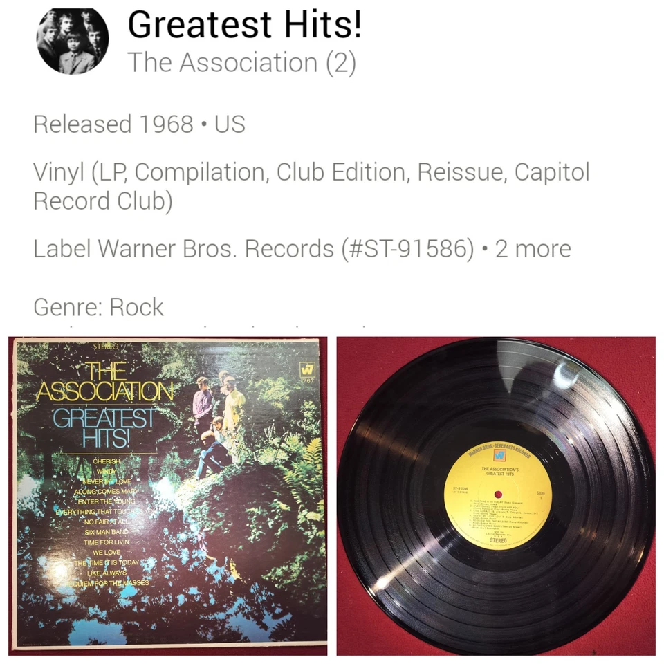 The Association- Greatest Hits/ Lp/ 1968/ WB/ Club Edition/ Capitol Record Club - Image 1 of 4