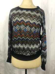 ¡NUEVO CON ETIQUETAS! Suéter ligero Haute Project talla M negro con estampado chevron multicolor - Imagen 1 de 8