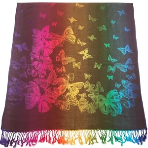 CJ Apparel Beige & Pink Butterfly Design Shawl Seconds Scarf Stole Pashmina NEW - Picture 1 of 11