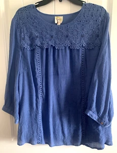 Fig & Flower Damen Tunika Top blau Gr. 3x Spitze hauchdünn ätherisch skurril - Bild 1 von 8