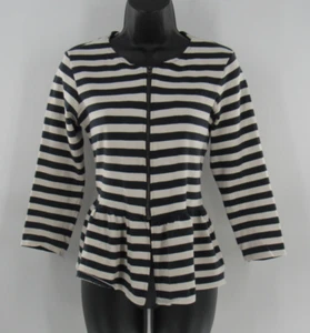 Zara Women's Medium Blue & White Striped Peplum Zip Up Round Neck Casual Cotton - Picture 1 of 4