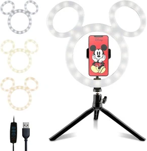 Disney Mickey Mouse 12 Inch LED Ring Light Tripod Phone Holder Selfie Light - Picture 1 of 7