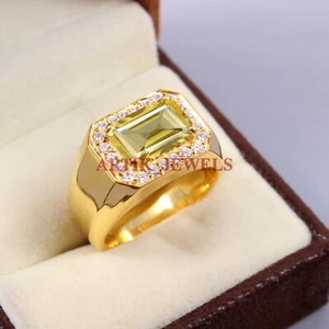 Piedra preciosa de cuarzo limón natural con anillo de plata enchapado en oro de 18k para hombre #5436 - Imagen 1 de 3