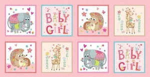 Michael Miller Sugar And Spice Girls Baby Animal Floral Panel 100% Cotton Fabric - Picture 1 of 3