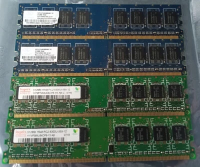 4 x 512MB (2GB) PC2-5300U DDR 667 Memory Modules-2 x matched pairs Hynix & Nanya - Image 1 of 4