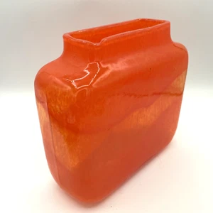 Crate and Barrel - Lorrie Art Glass - Handblown Orange Vase Uneven Rim - Picture 1 of 8
