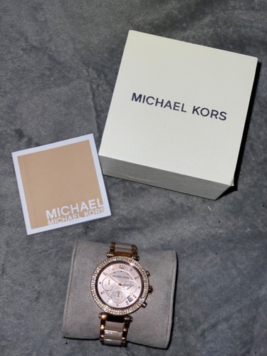 Michael Kors Mini Parker 39mm Quadrante Oro Rosa Oro Rosa Cinturino Acciaio Inox...