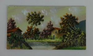 Original Gouache Painting On Board Costa Landscape Lake River House Trees Design - Picture 1 of 9