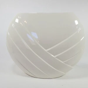 Vintage Haeger Vase: White Mid Century Modern Arc Lined Decor Slim Round 9.5" T - Picture 1 of 12