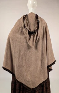 CIVIL WAR 1860’S STRIPED FLANNEL CLOAK W HOOD DETAILED REAR + VELVET TRIM - Picture 1 of 4