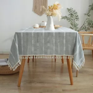 Enova Home Quality Washable Wrinkle Free Cotton Linen Tablecloth with Tassel - Picture 1 of 36