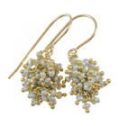 Simple Dangle Drops 14k Yellow Gold Pearl Earrings Seed Tiny Cluster Chandelier