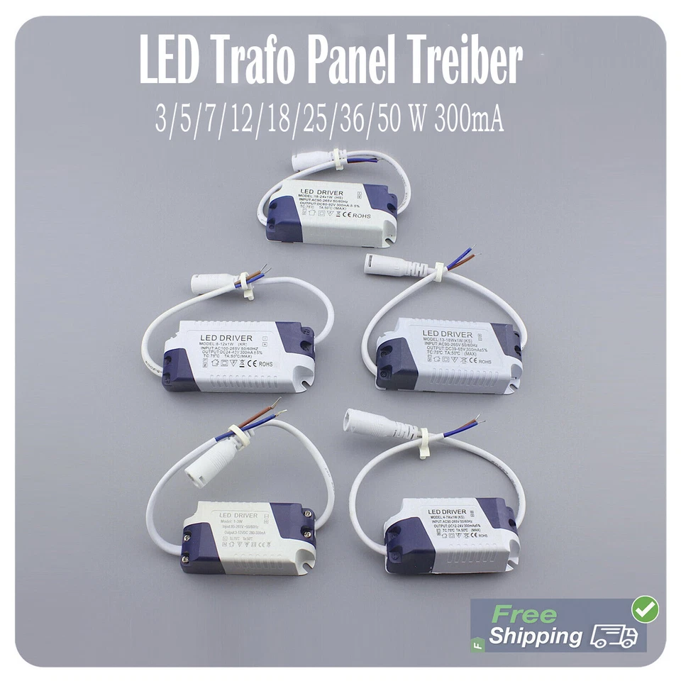 LED  driver 300mA 3/5/7W/12W/18W/25W/36W/50W LED Trafo LED Treiber Transformator - Bild 1 von 4