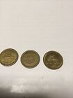 Three Brass Tokens 1 Carwash, 2 No Cash Value With Eagle On Other Side