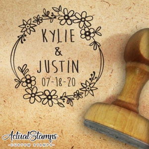 Custom Wedding Stamp , Save the Date Floral Stamp, Personalized Wedding Stamp - Picture 1 of 10