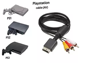 Cable de Remplacement 1.8m Audio Video AV 3 RCA TV Compatible avec PS1 PSX Noir - Imagen 1 de 3