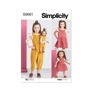 Simplicity 9661 KINDER & Puppenkleidung Top Latzhose Kleid Nähen Muster Einfach - Bild 1 von 7
