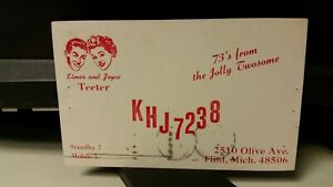 CB radio QSL postcard KHJ-7238 couple Teeter family 1970s Flint Michigan