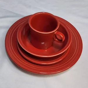 Fiesta Ware 4 pc Place Set Scarlet Red Dinner Plate, Salad Dish, Bowl, Java Mug - Picture 1 of 9