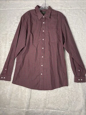 Eddie Bauer Shirt Large Tall Red Green Plaid Check Wrinkle Resistant Button Up - Image 1 of 4