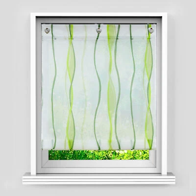 Raffrollo Wellen Bedruckte Raffgardine mit Ösen Voile Küchengardine ohne Bohren - Bild 1 von 4