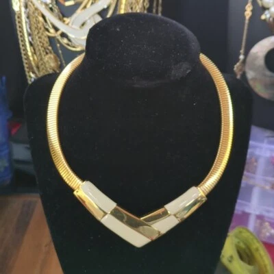 Napier gold tone & White Enamel choker/ Necklace - Image 1 of 4