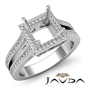 Halo Princess Filigree Semi Mount Diamond Engagement Ring 14k White Gold 0.9Ctw - Picture 1 of 6