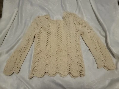 Suéter Pullover Vintage Artesanal Crochet Crema Pequeño Foto 1 de 4