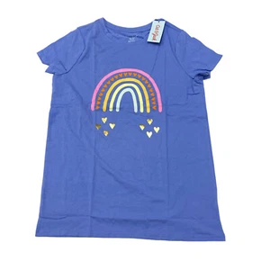 Cat & Jack Girls Size XXL 18 Crew Neck T-Shirt Rainbow Hearts Easygoing Blue