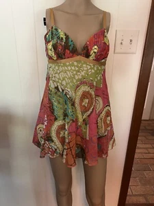 Trina Turk Womens Pink Green Pleated Front Sleeveless Straps Blouse Top Sz S - Picture 1 of 8