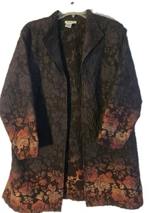 COLDWATER CREEK Brown Textured Open Front Duster Tunic Coat Rust Rose Hem Sz PL - Picture 1 of 8
