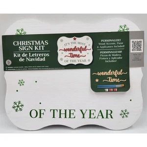 Christmas Sign Kit 9 Pieces Wood Personalize Paint Brushes Wonderful Time Year - Picture 1 of 3