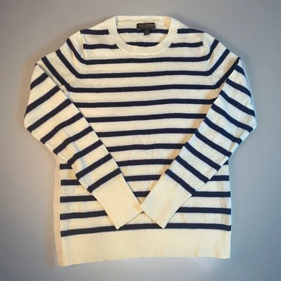 Banana Republic Womens S 100% Merino Wool Navy Stripe Crewneck Sweater - Image 1 of 4