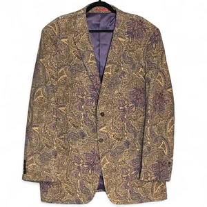 Alan Flusser XXL Cord Sport Mantel Paisley braun lila Boho Y2K Vintage Party - Bild 1 von 11
