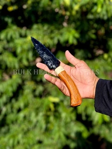 Cuchillo punta de flecha de obsidiana negra hecho a mano: decoración espiritual de altar Athame - Imagen 1 de 6