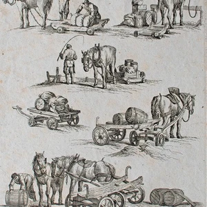 Killian Ponheimer Pferde Arbeit Karren Radierung Joseph Eder Wien 19 Jhd - Picture 1 of 4