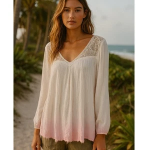 Free People Off White Pink Dip Dye Ombre Top Large - Bild 1 von 8