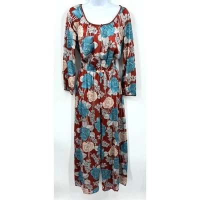 Vintage Vassarette Jumpsuit Womens 34 US Small Floral Keyhole Retro Wide Leg - Image 1 of 4