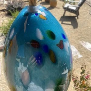 Strapazierfähige 10" Kunstglasglocke mundgeblasen schön aqua & bunt auf Aufhänger  - Bild 1 von 10