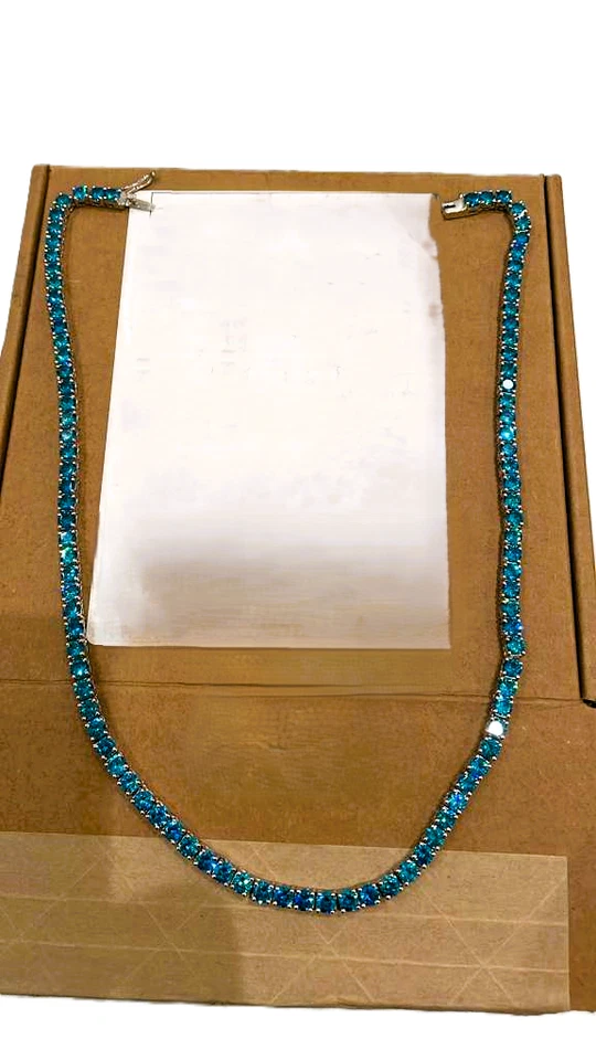 Collar de tenis aguamarina de 3 mm a 5 mm de corte redondo creado en laboratorio de plata de ley 925 Foto 1 de 4