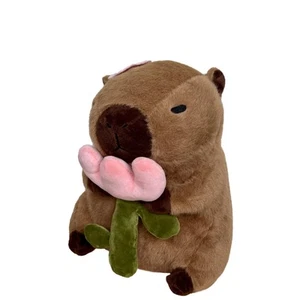 Plush with Rose12inch Kawaii Capybara Stuffed Animal Soft Stuffed Capybara Toy B - Picture 1 of 7