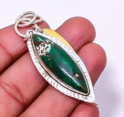 Двухцветный кулон из стерлингового серебра 925 пробы с драгоценным камнем куприт хризоколла 2,73 дюйма A372 - Изображение 1 из 4