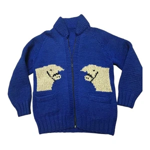 Vintage 50's Cowichan Cardigan Sweater "Cow" Chunky Hand Knit Lined Size L - Picture 1 of 10