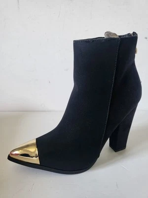 JUSTFAB Bottines daim noir pointues doré talon 11.5 cm Taille 38.5 - Photo 1/4