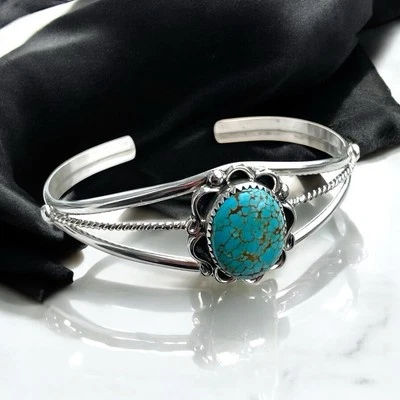 Brazalete Vintage Plata de Ley 925 Turquesa Firmado MB Foto 1 de 4
